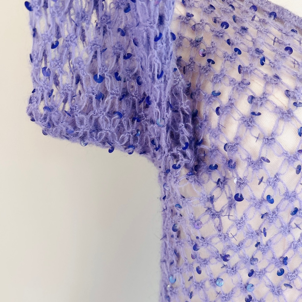 Y2K SMOOCHES 90s Open Knit Sequin Oversized Long Layer Sweater Fairy Grunge Sz M - Picture 9 of 12